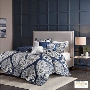 Madison Park Vienna Cotton Poly Blend Duvet Set - Classic Design, Color: Indigo